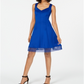 Donna Ricco Women's Lace Trim Fit & Flare Dress Blue Size 8
