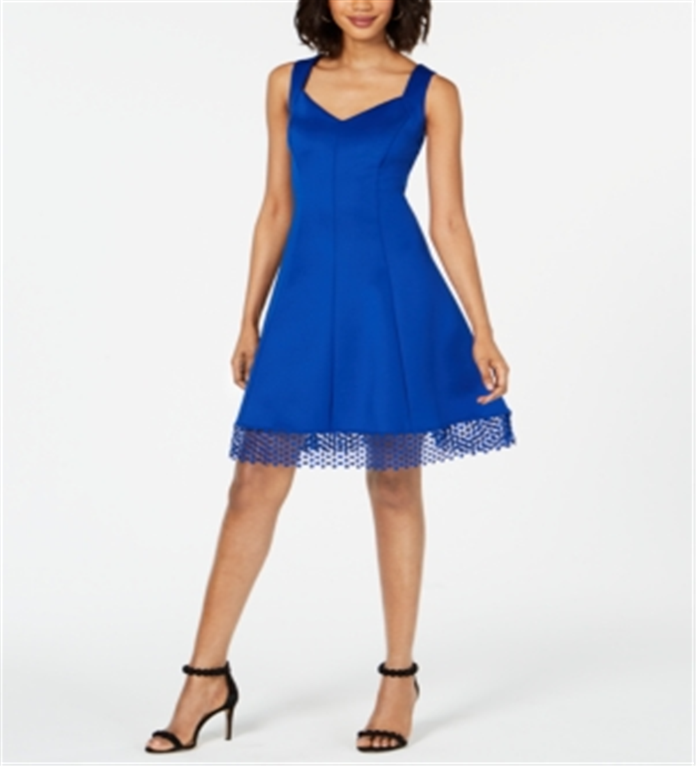 Donna Ricco Women's Lace Trim Fit & Flare Dress Blue Size 8