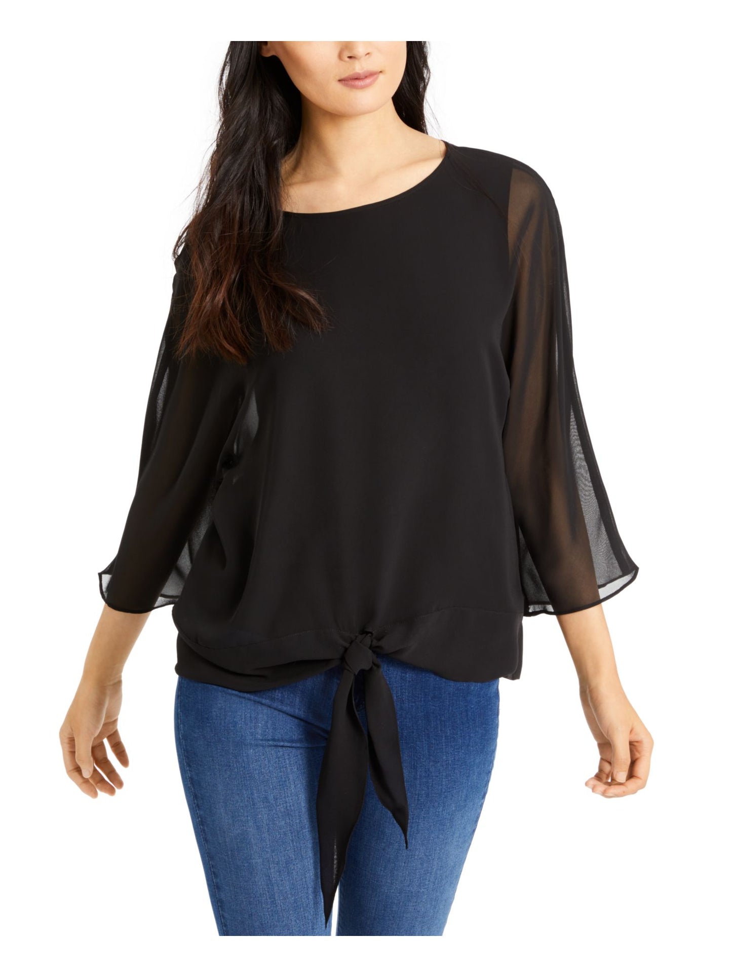 Vince Camuto Women's 3/4 Sleeve Jewel Neck Blouse Top Black Size Large