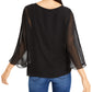 Vince Camuto Women's 3/4 Sleeve Jewel Neck Blouse Top Black Size Large