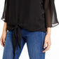 Vince Camuto Women's 3/4 Sleeve Jewel Neck Blouse Top Black Size Large