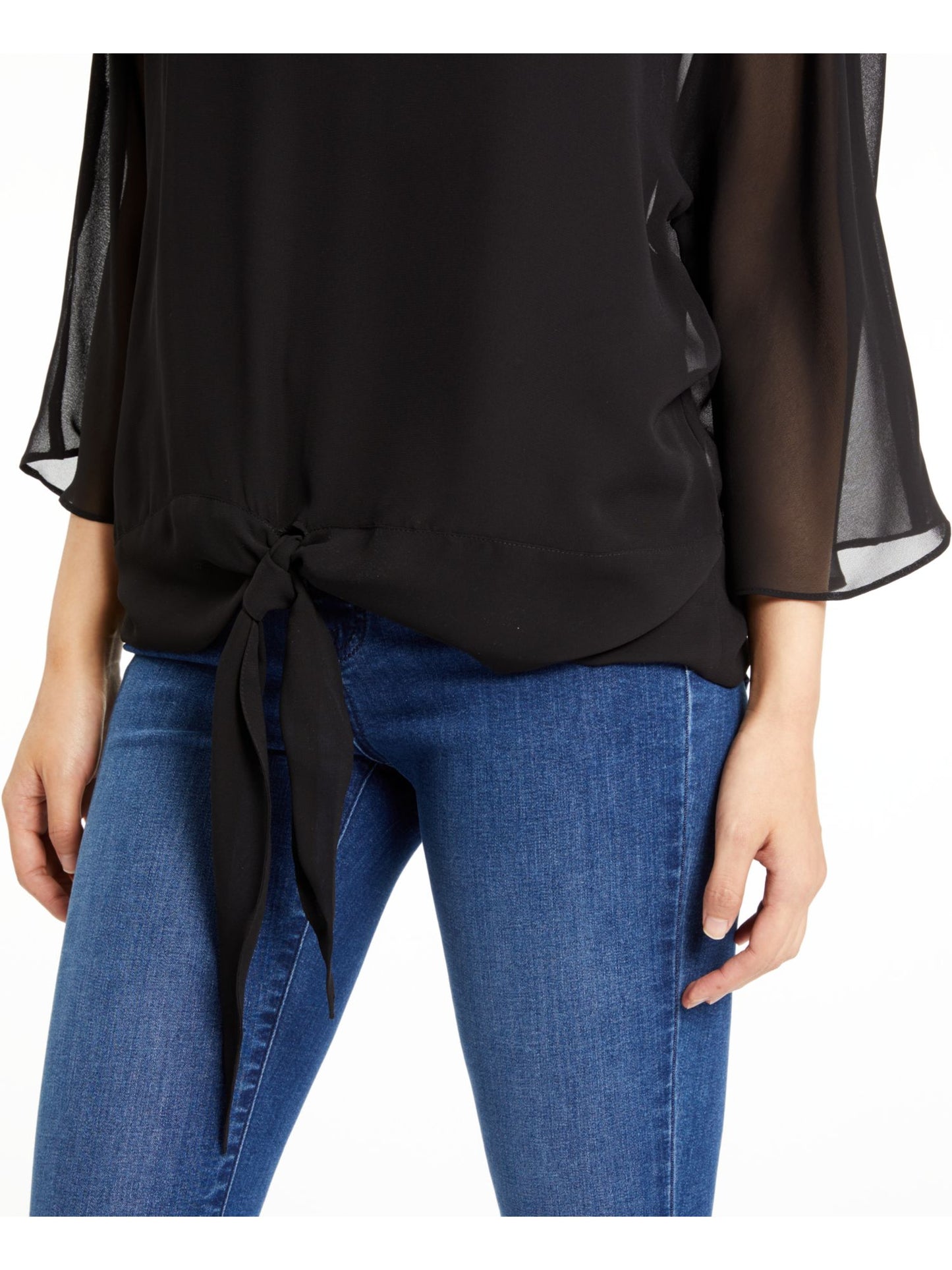 Vince Camuto Women's 3/4 Sleeve Jewel Neck Blouse Top Black Size Large