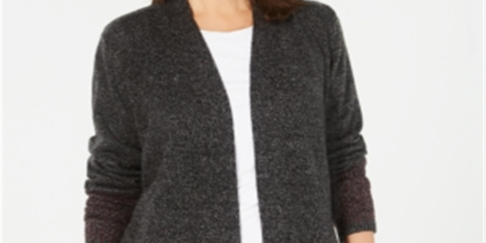 Karen Scott Women's Open Front Contrast Trim Cardigan Merlot Size X-Small