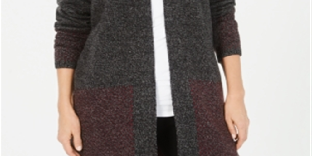 Karen Scott Women's Open Front Contrast Trim Cardigan Merlot Size X-Small
