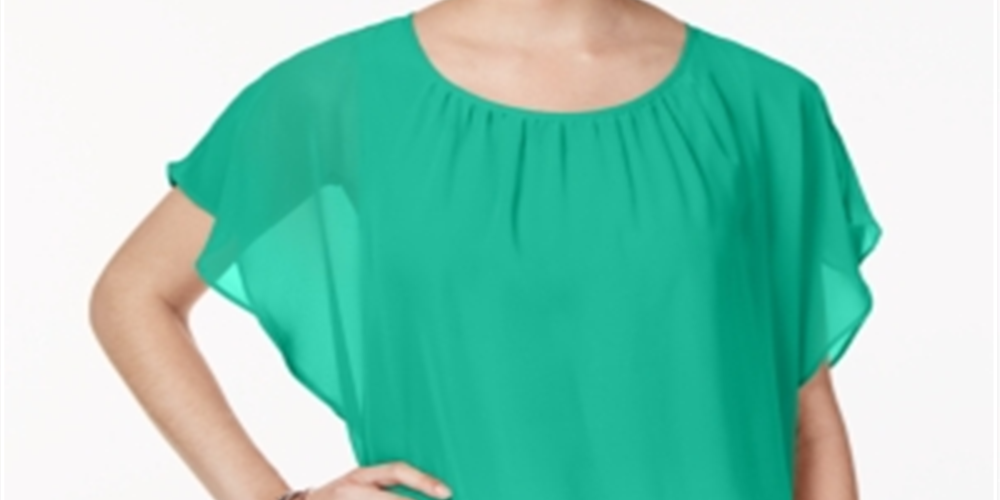 JM Collection Women's Flutter Sleeve Top Green Size XX-Large