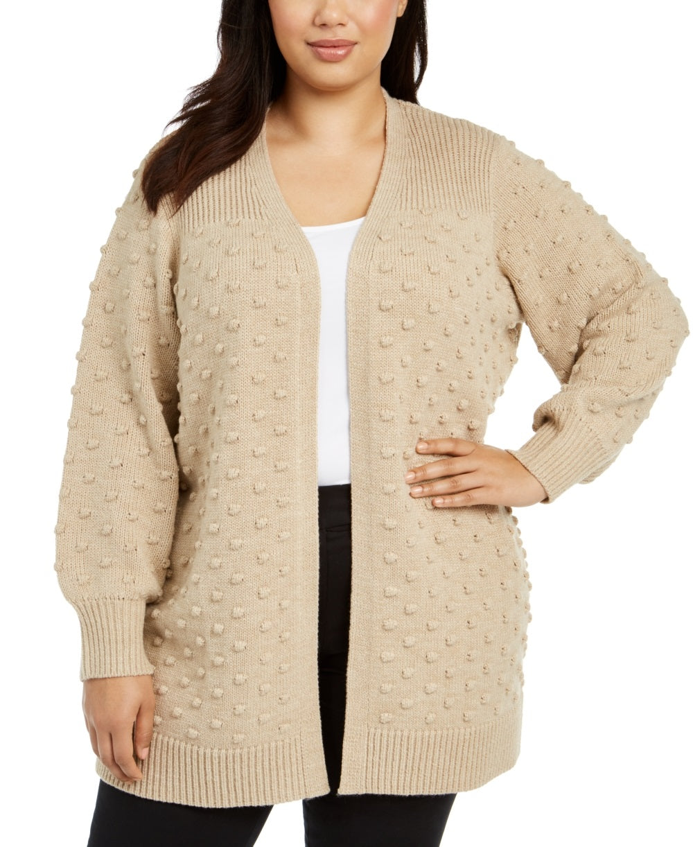 Calvin Klein Women's Plus Popcorn Cardigan Sweater Brown Size 3X