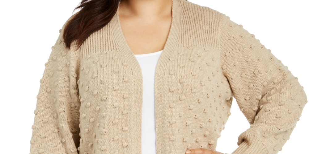 Calvin Klein Women's Plus Popcorn Cardigan Sweater Brown Size 3X