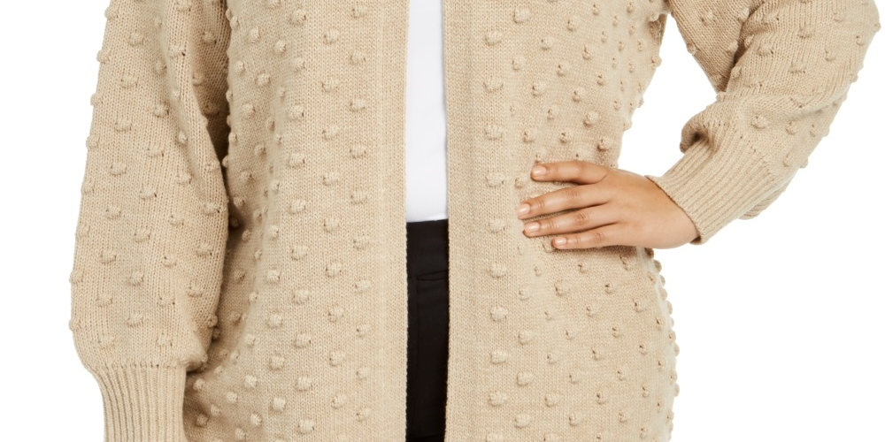 Calvin Klein Women's Plus Popcorn Cardigan Sweater Brown Size 3X