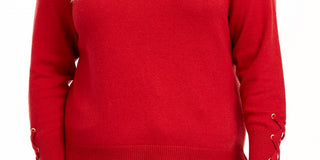 Michael Kors Women's Plus Lace Up Sleeves Ribbed Trim Sweater Red Size0X
