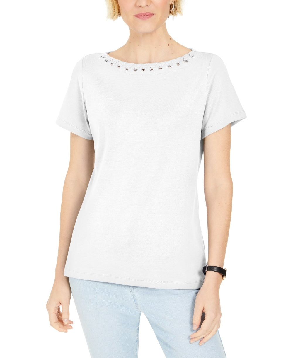 Karen Scott Women's Grommet-Trim Top White Size Medium