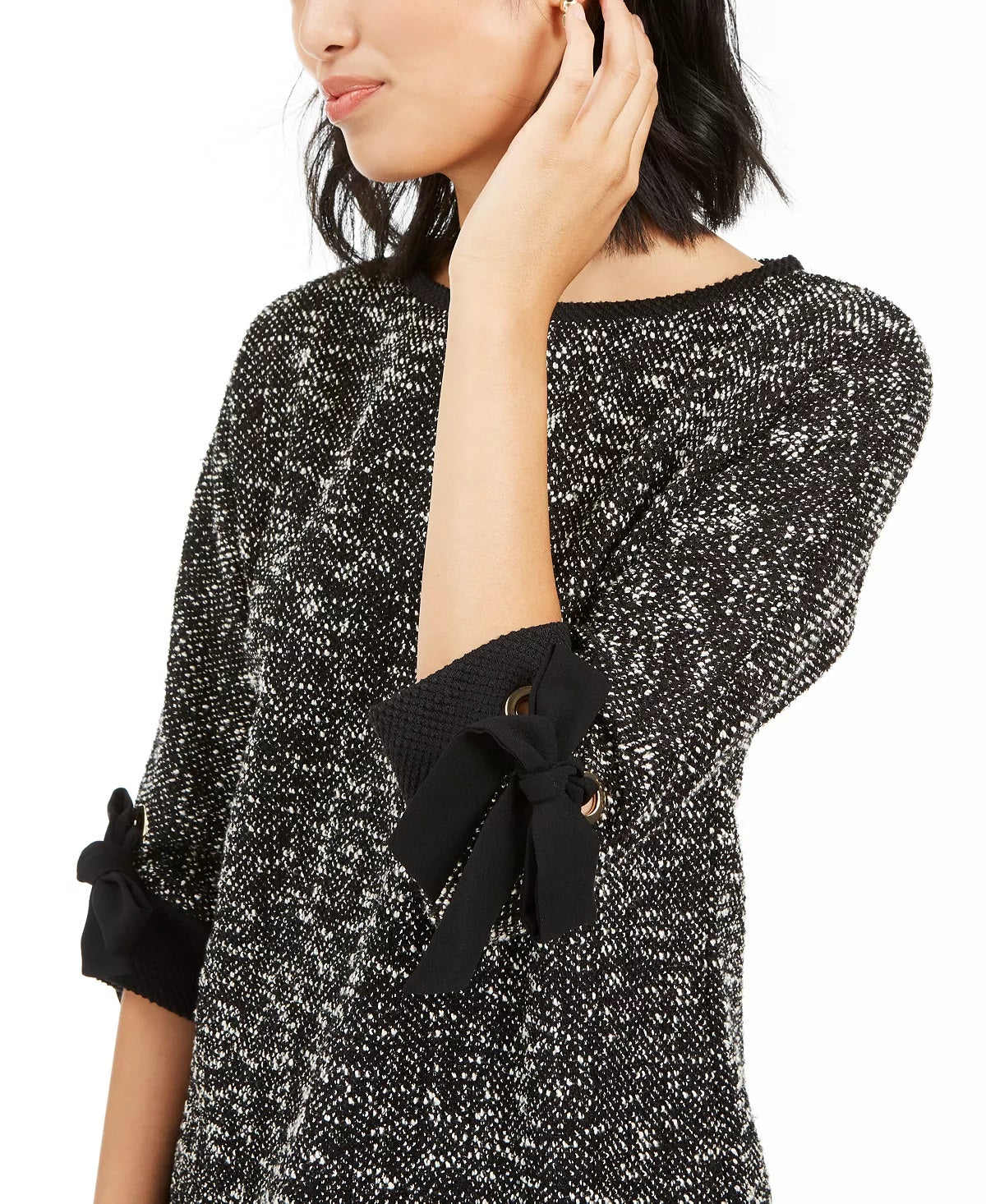 Charter Club Women's Bow Cuff Marled Top Black Size PL