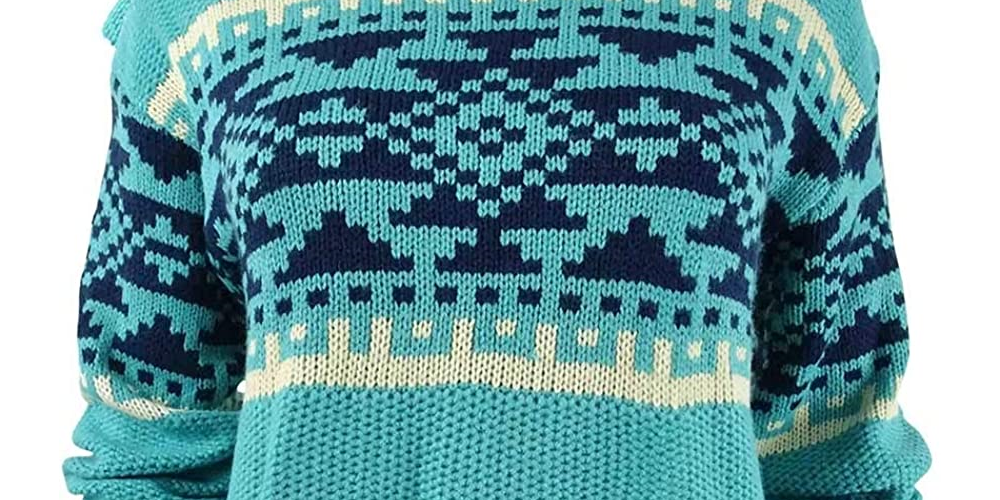 Weatherproof Vintage Women's Blanket Fair Isle Ribbed Trim Pullover Sweater Blue Size Small