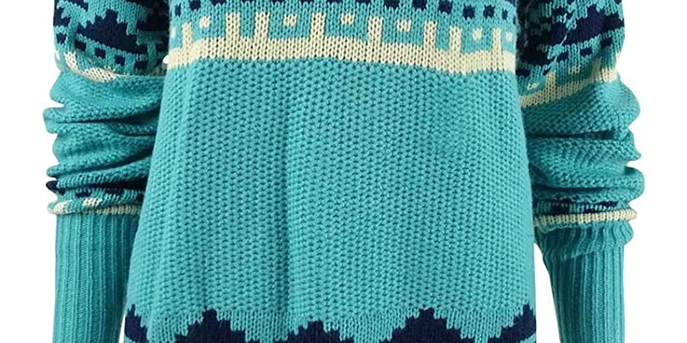 Weatherproof Vintage Women's Blanket Fair Isle Ribbed Trim Pullover Sweater Blue Size Small