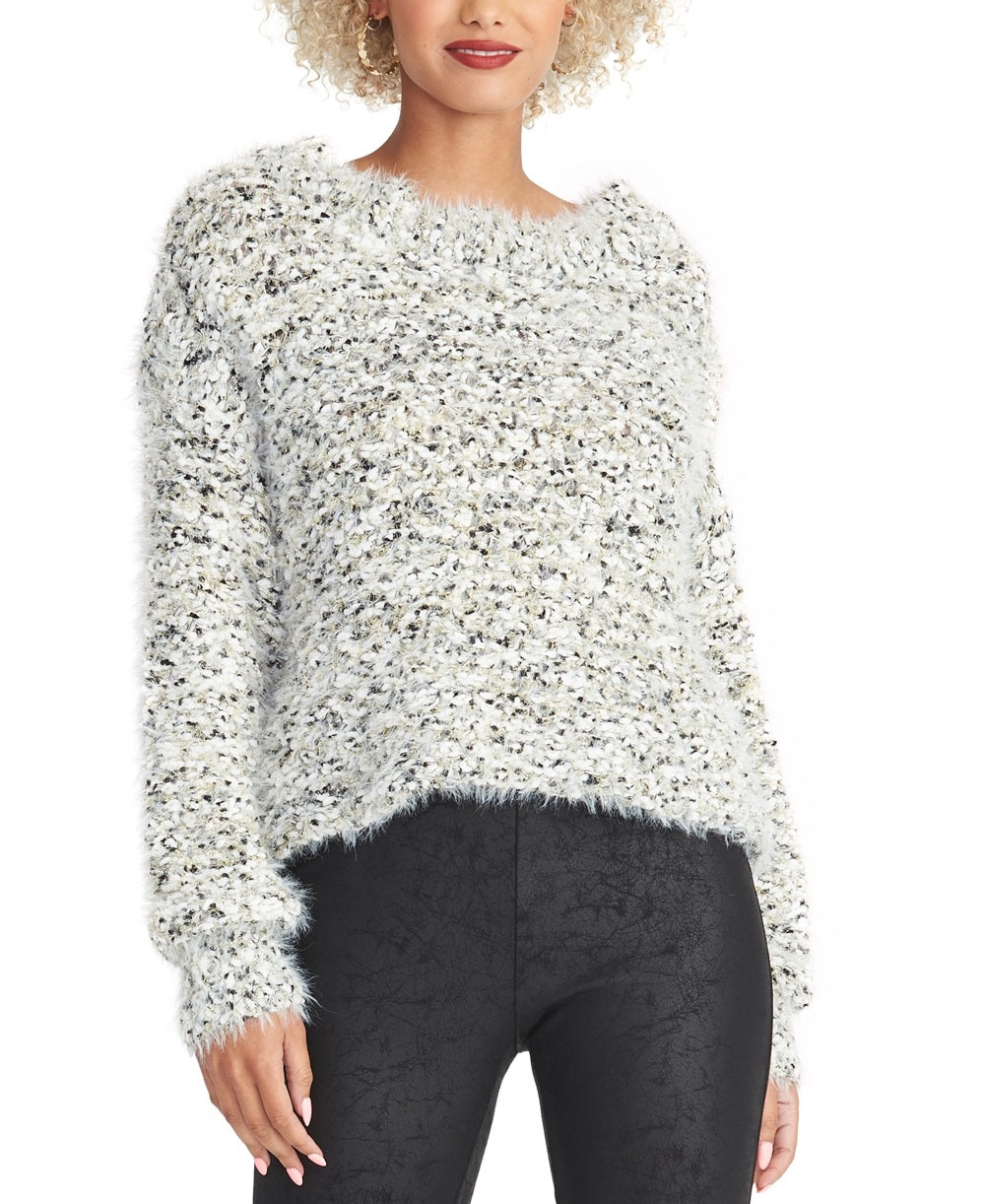 Rachel Roy Women's Super Fuzzy Cropped Sweater White Size Medium
