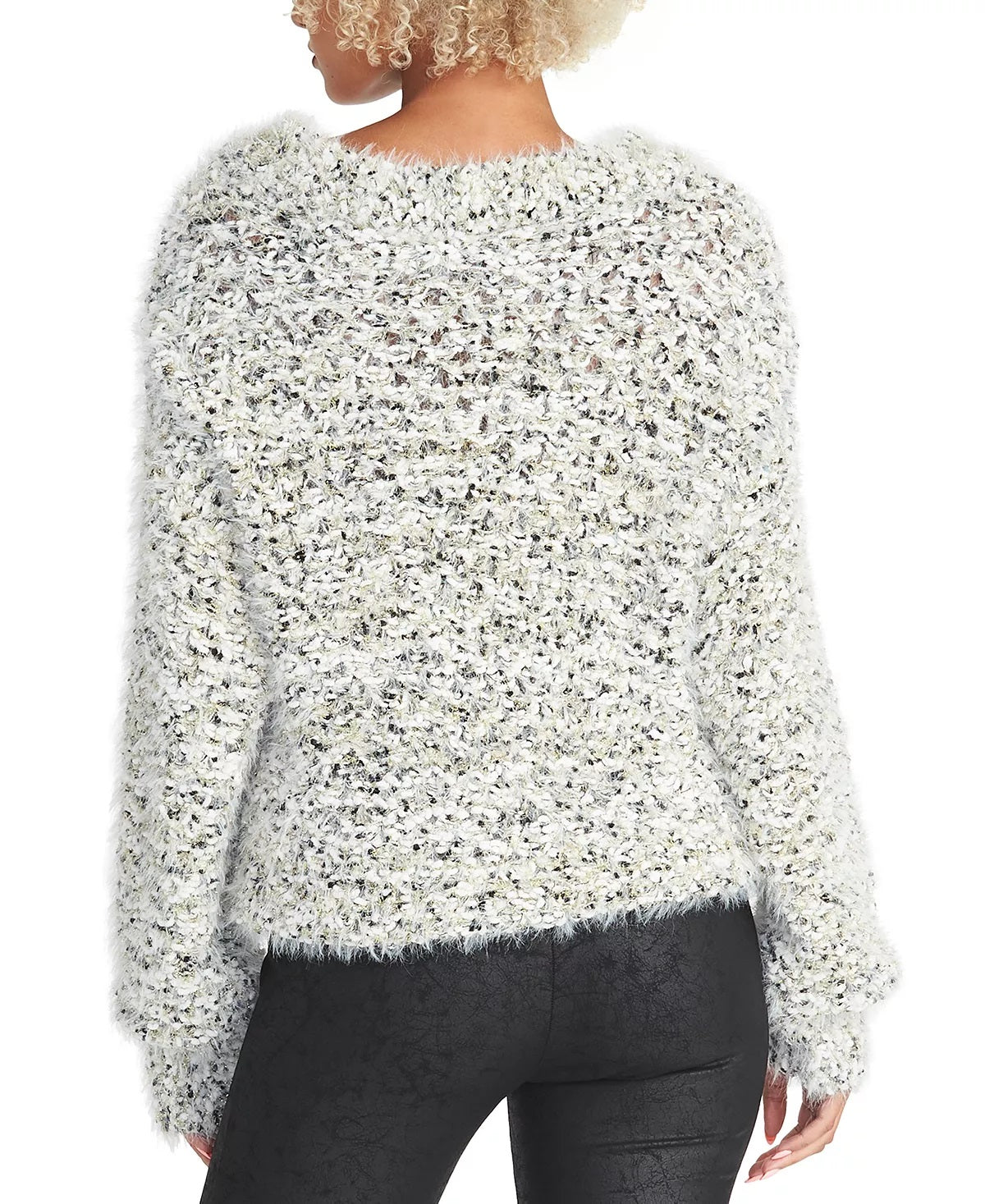 Rachel Roy Women's Super Fuzzy Cropped Sweater White Size Medium