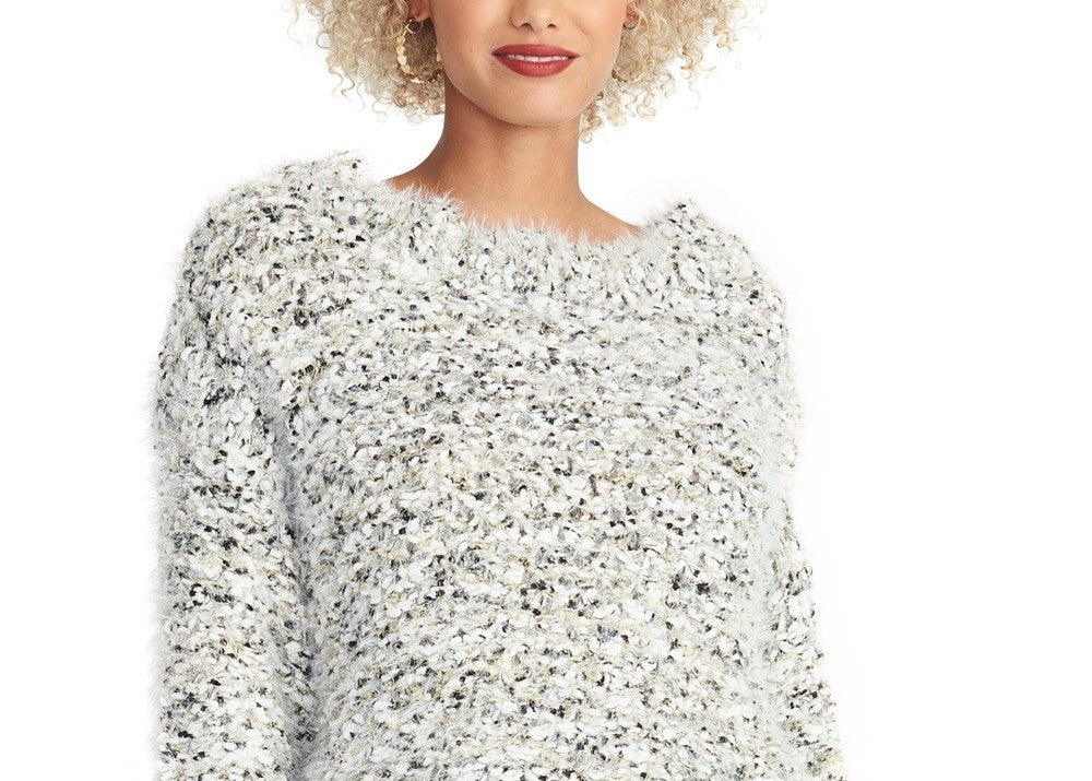 Rachel Roy Women's Super Fuzzy Cropped Sweater White Size Medium