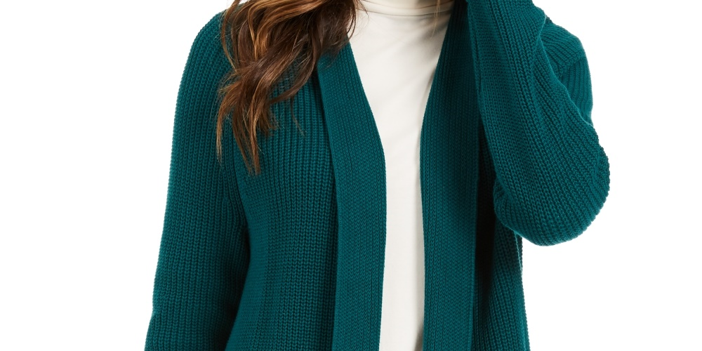 Charter Club Women's Cotton Open Front Cardigan Green Size Large