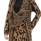 Calvin Klein Women's Wing Collared Animal Print Long Sleeve Open Cardigan Sweater Brown Size X-Small