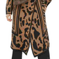 Calvin Klein Women's Wing Collared Animal Print Long Sleeve Open Cardigan Sweater Brown Size X-Small