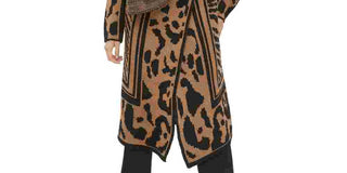 Calvin Klein Women's Wing Collared Animal Print Long Sleeve Open Cardigan Sweater Brown Size X-Small