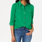 Charter Club Women's Solid Button Up Shirt Green Size PXL