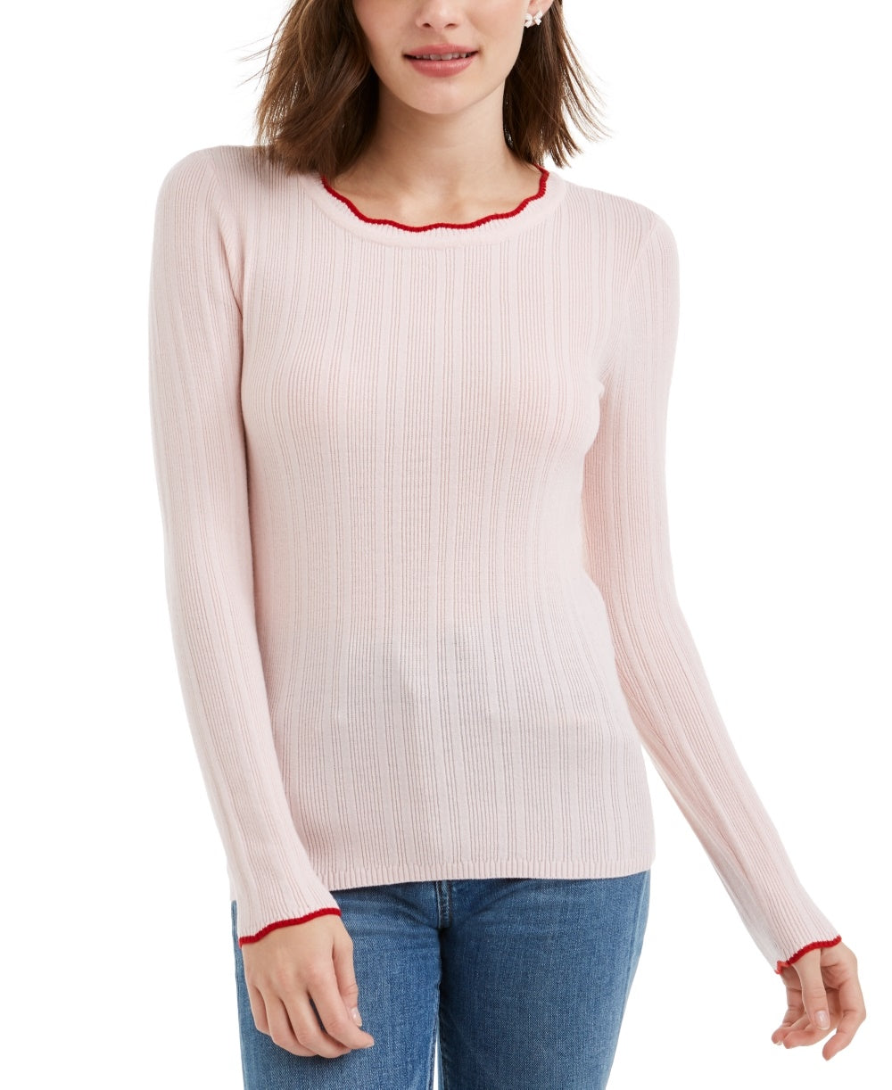 Maison Jules Women's Ribbed Crewneck Sweater Pink Size Small