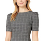 Ralph Lauren Women's Black Check Pouf Jewel Neck Above The Knee Sheath Wear To Work Dress Black Size 10