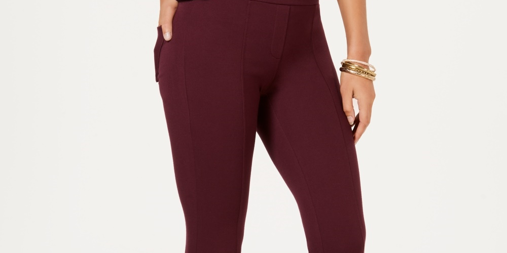 Style & Co Women's SeaPonte Knit Skinny Pants Purple Size PM