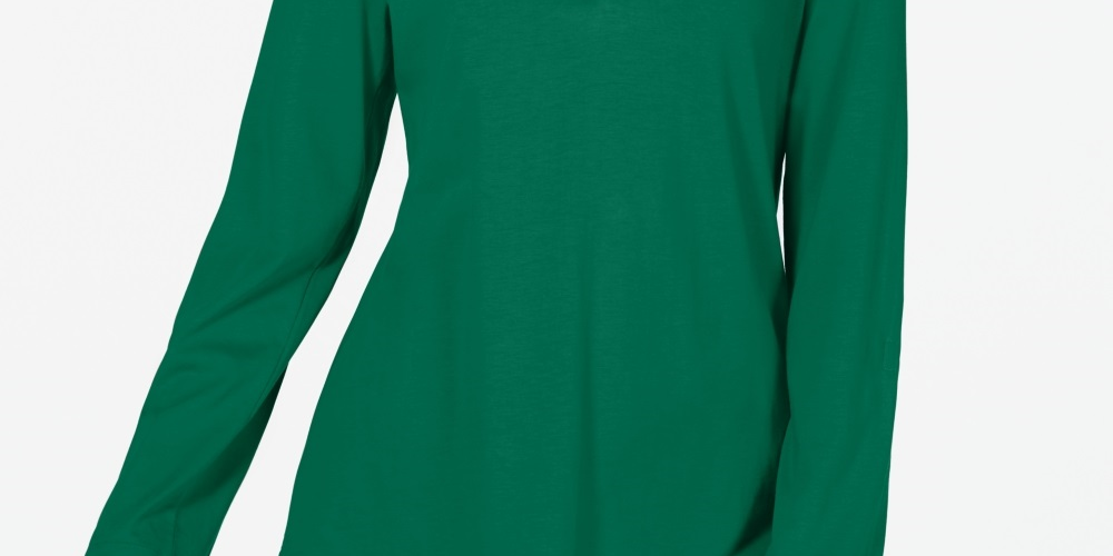Charter Club Women's Cotton Split Neck Utility Top Green Size XX-Large
