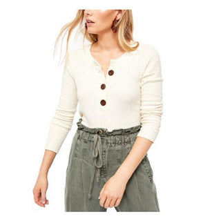 Free People Women's Ivory Long Sleeve V Neck Sweater White Size X-Large