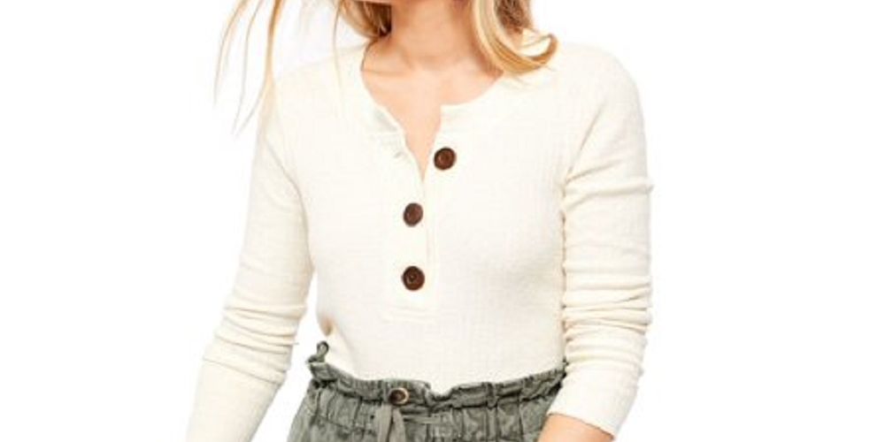 Free People Women's Ivory Long Sleeve V Neck Sweater White Size X-Large