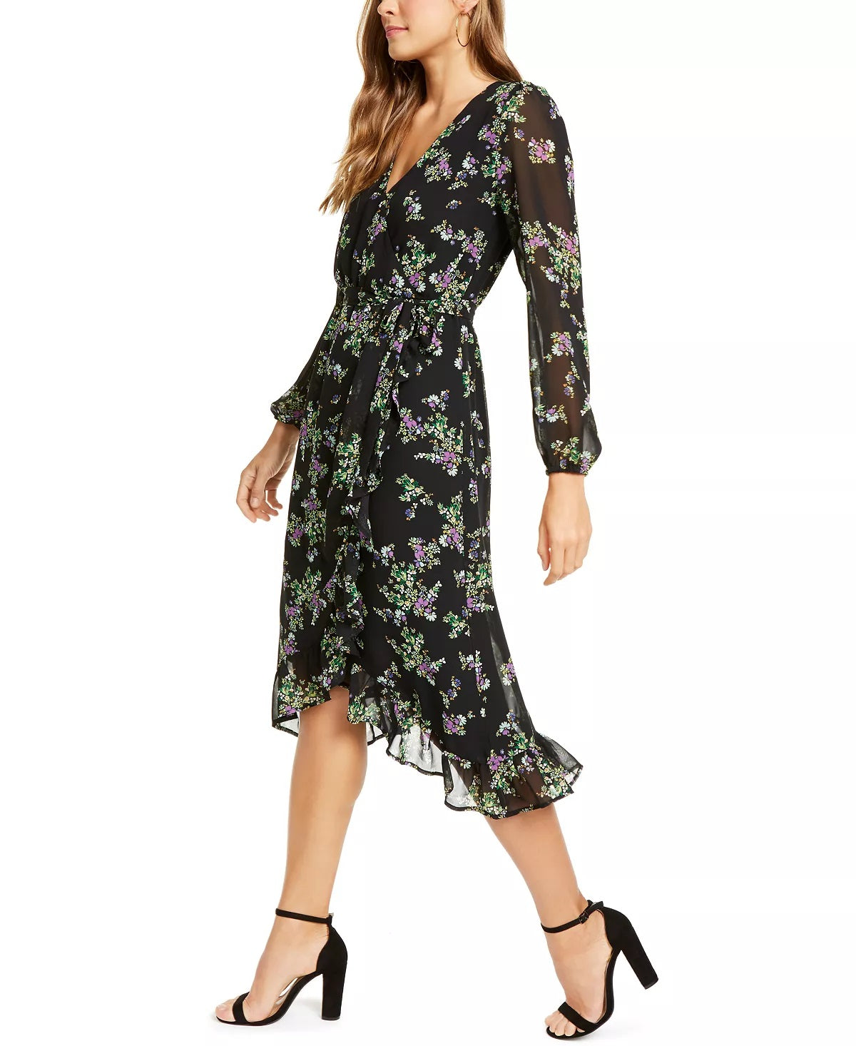 Q & A Women's Floral Print Midi Wrap Dress Purple Size Large