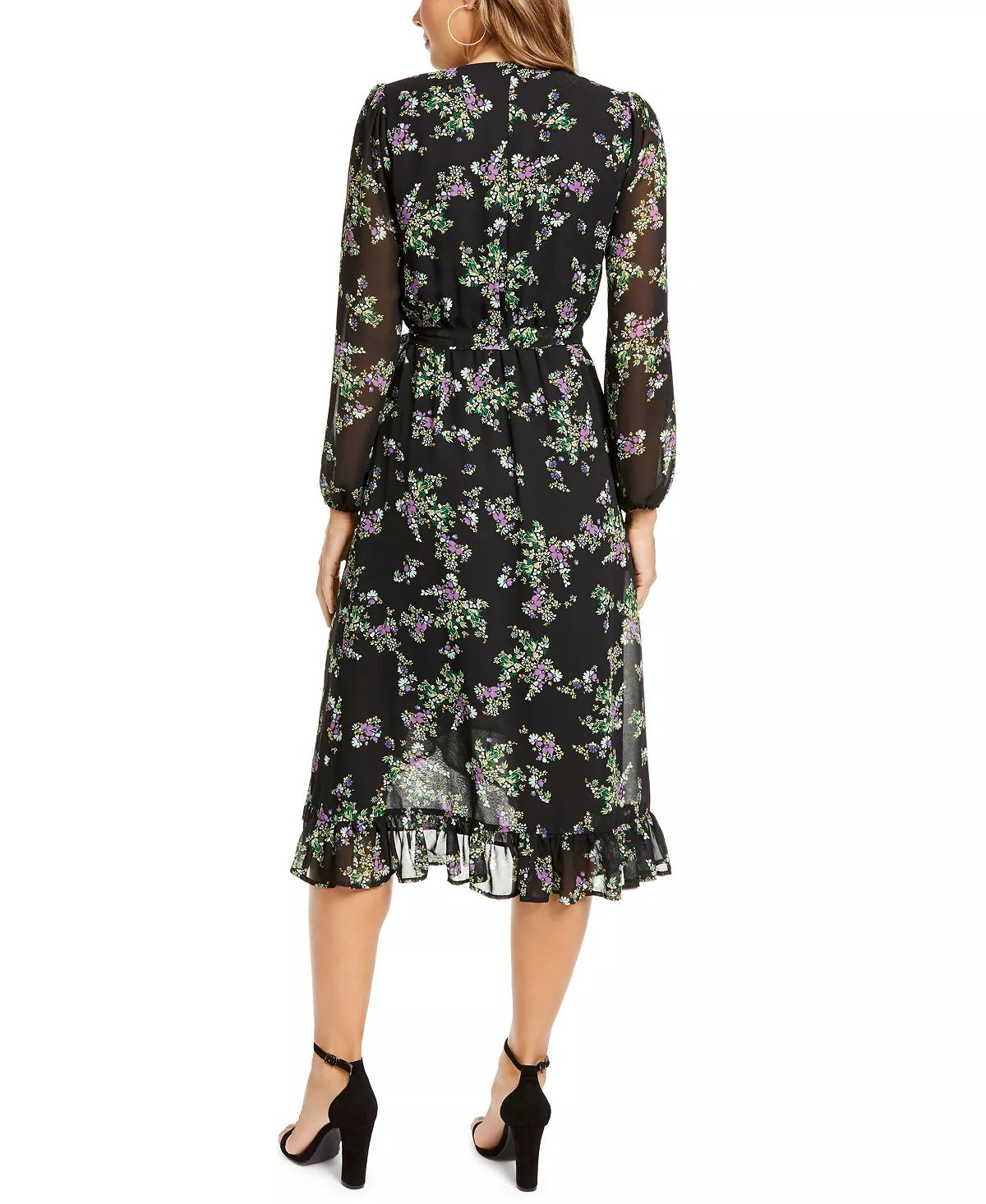 Q & A Women's Floral Print Midi Wrap Dress Purple Size Large