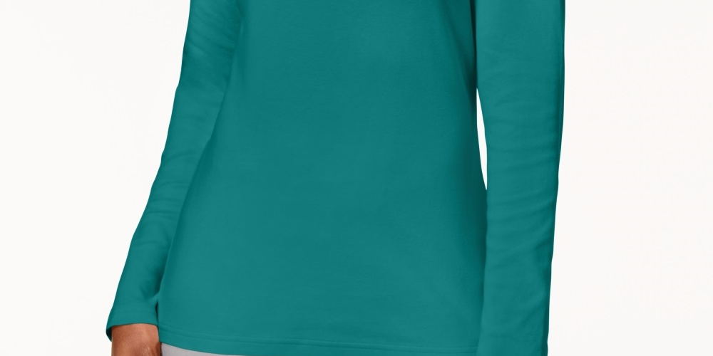 Karen Scott Women's Cotton Mock Neck Top Green Size Medium