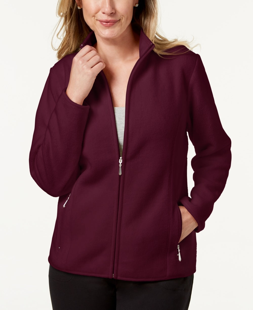 Karen Scott Women's Sport Zip Up Zeroproof Fleece Jacket Red Size S