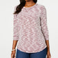 Karen Scott Women's Space Dye 3/4 Sleeve Top Red Size -PSM