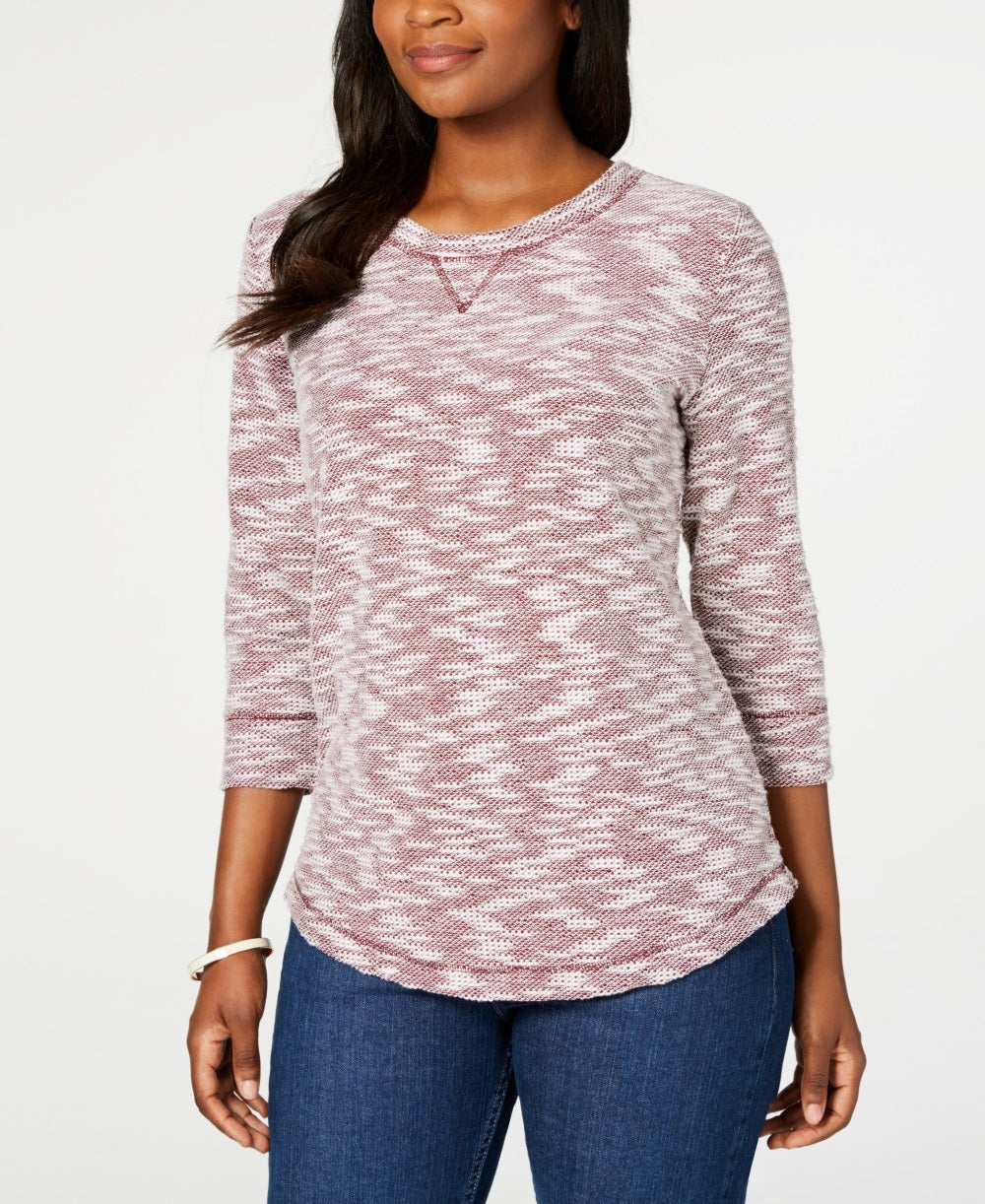 Karen Scott Women's Space Dye 3/4 Sleeve Top Red Size -PSM