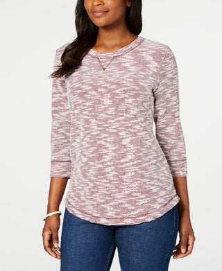 Karen Scott Women's Space Dye 3/4 Sleeve Top Red Size -PSM