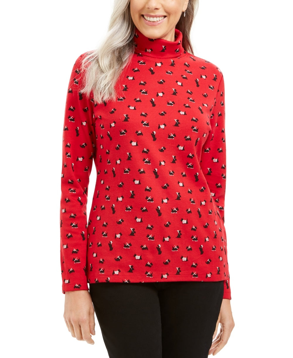Karen Scott Women's Long Sleeve Turtleneck Printed Top Red Size Small