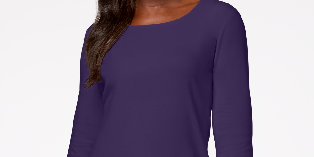Karen Scott Women's Cotton Scoop Neck Top Purple Size Large