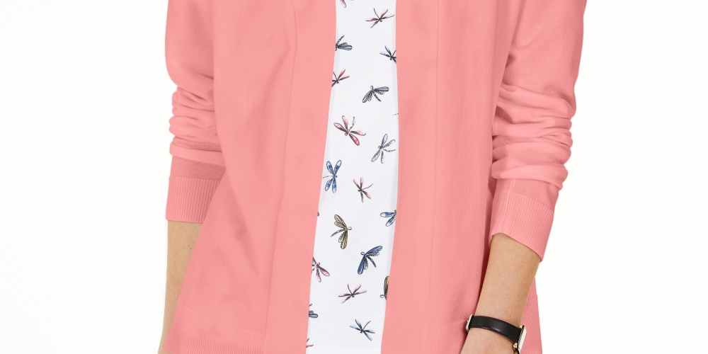 Karen Scott Women's Open-Front Cardigan Pink Size Large