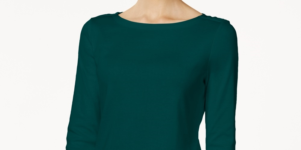 Charter Club Women's Pima Cotton BOAT Neck Button Shoulder Top Green Size XX-Large