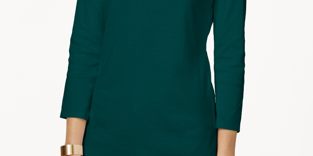 Charter Club Women's Pima Cotton BOAT Neck Button Shoulder Top Green Size XX-Large