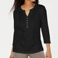 Karen Scott Women's Lace Front Henley Top Black Size X-Small