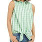 Charter Club Women's Gingham-Print Tie-Hem Shirt Bright Green Size 12