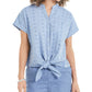 Charter Club Women's Cotton Embroidered Tie-Front Shirt Blue Size XX-Large