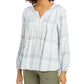 Style & Co Women's Plaid Split Neck Top Green Size Small