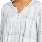 Style & Co Women's Plaid Split Neck Top Green Size Small