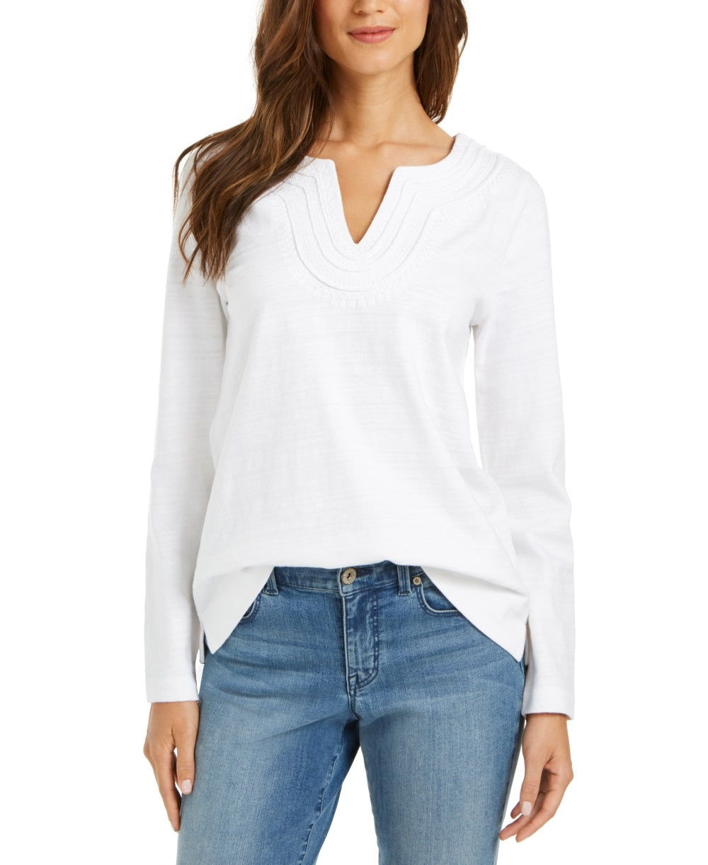 Charter Club Women's Cotton Embroidered Top White Size Small