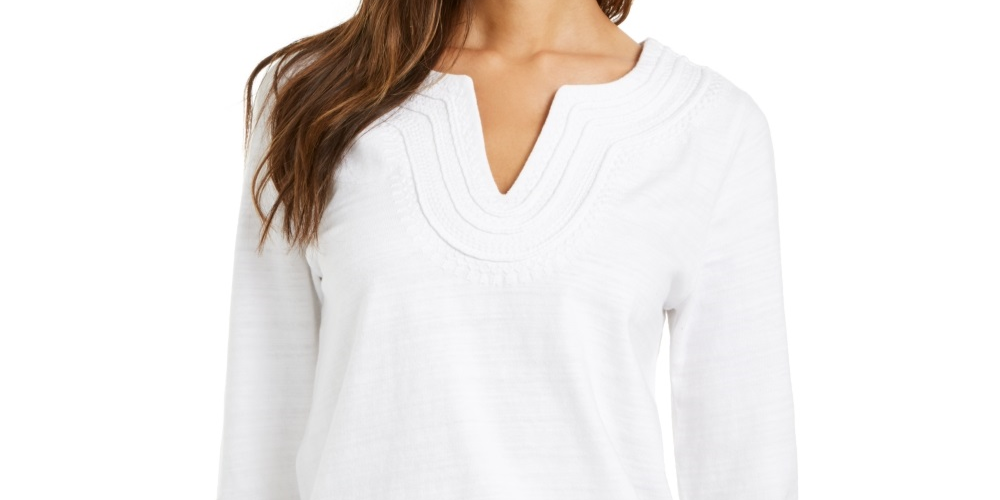 Charter Club Women's Cotton Embroidered Top White Size Small
